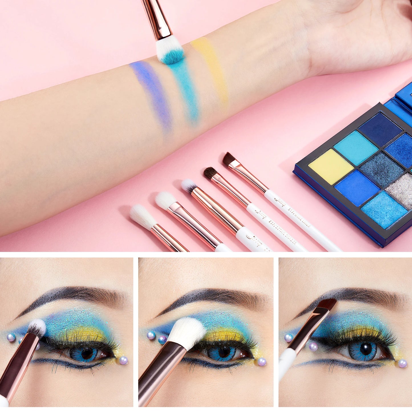 Jessup Makeup Brushes Kit 15Pcs Pearl White/Rose Gold pinceaux maquillage Cosmetis Tools Eyeliner Shader Concealer Pencil T217