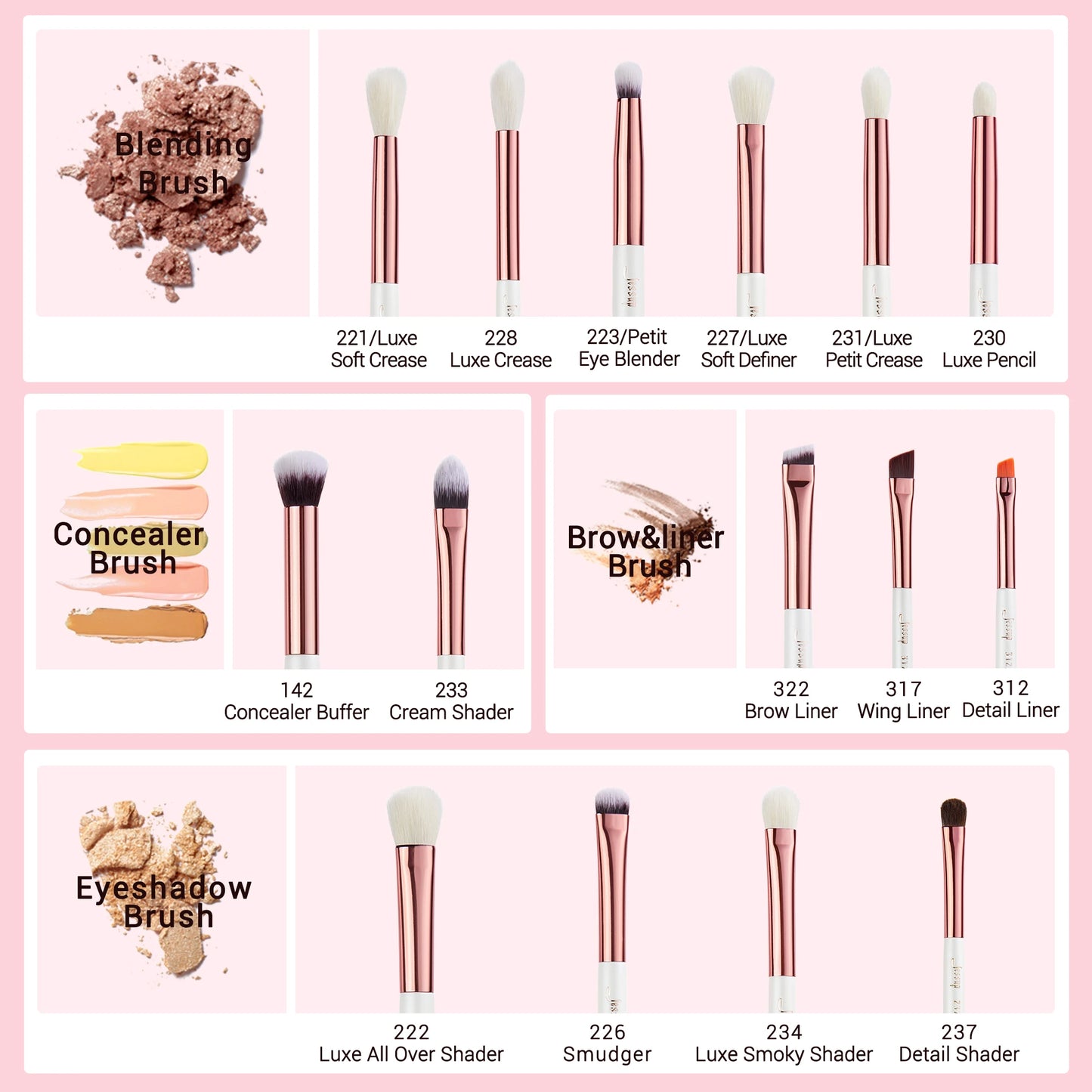 Jessup Makeup Brushes Kit 15Pcs Pearl White/Rose Gold pinceaux maquillage Cosmetis Tools Eyeliner Shader Concealer Pencil T217