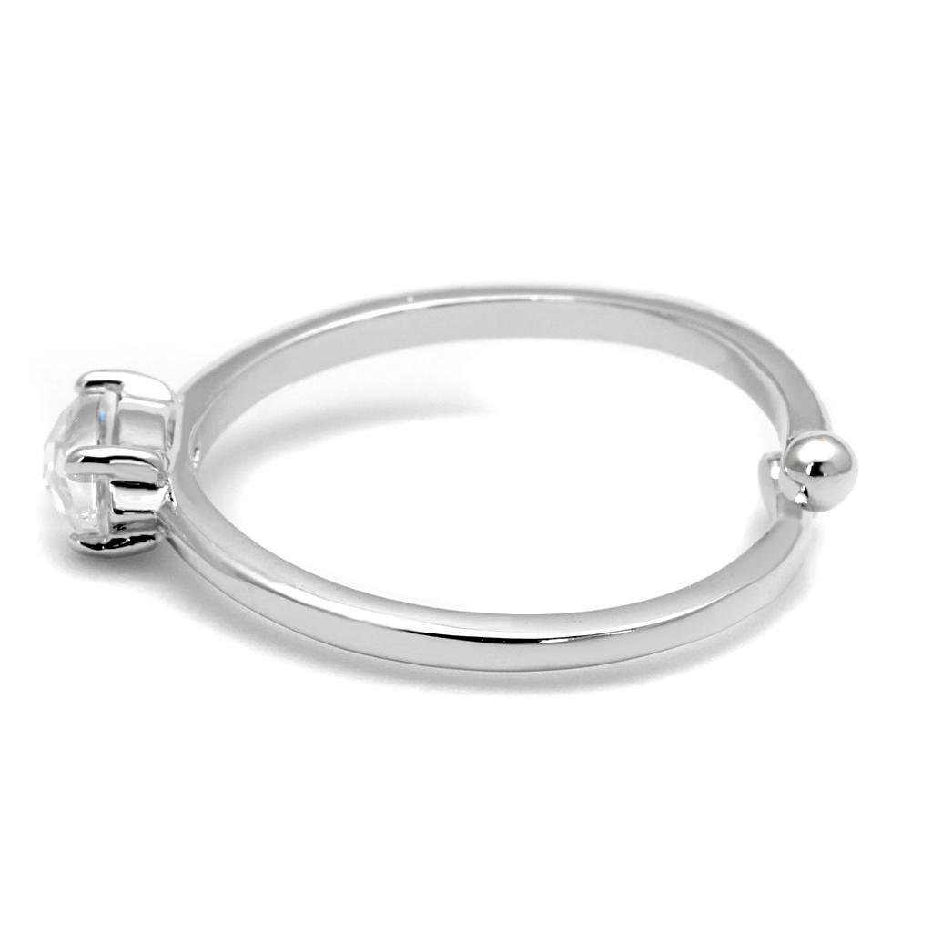 LO4070 - Rhodium Brass Ring with AAA Grade CZ in Clear
