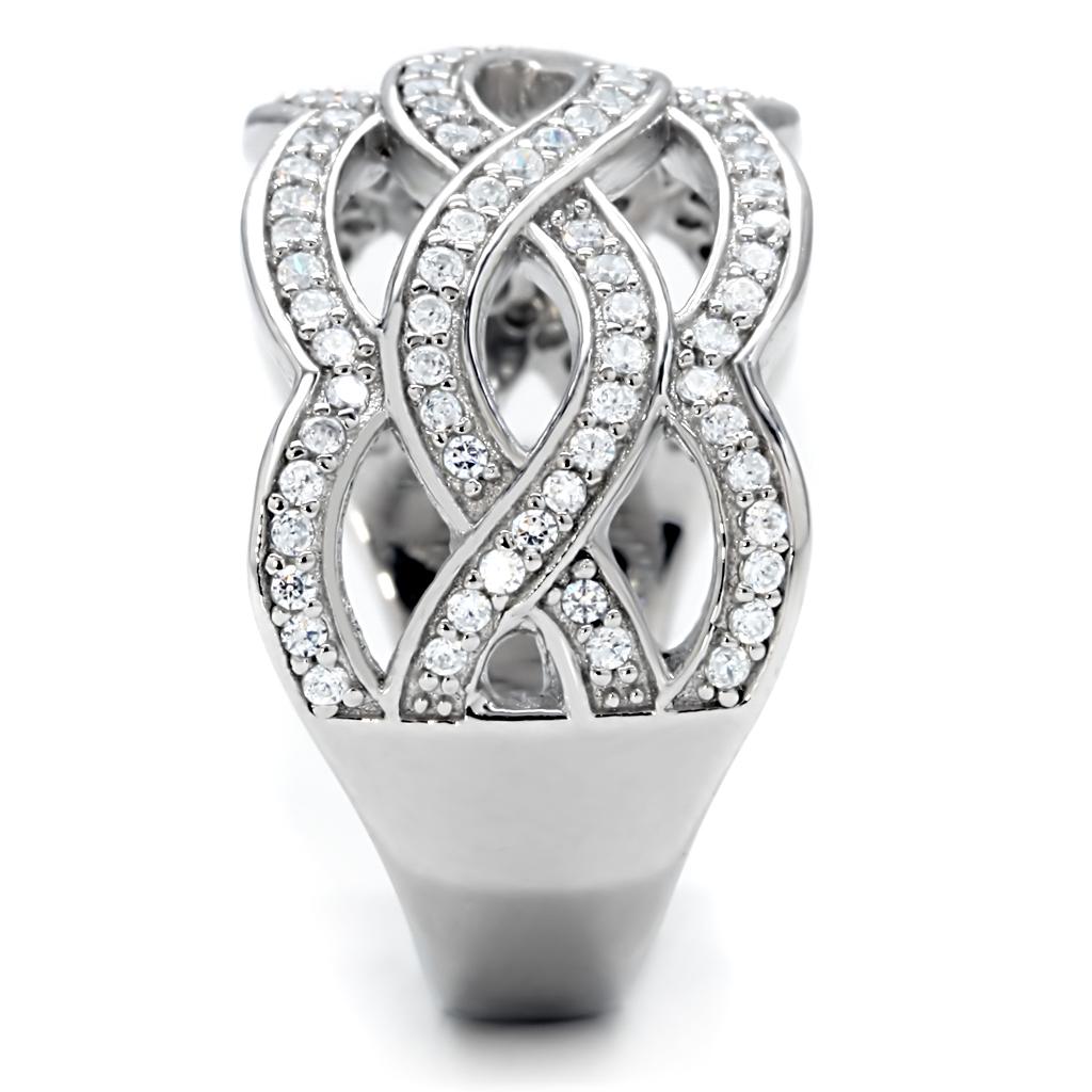 TS010 - Rhodium 925 Sterling Silver Ring with AAA Grade CZ in Clear