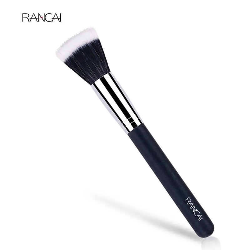 RANCAI 1pcs Full Size Powder Brush Blusher Contour Skin Care Black Fiber Stippling Brush Cosmetic Make Up Beauty Tools