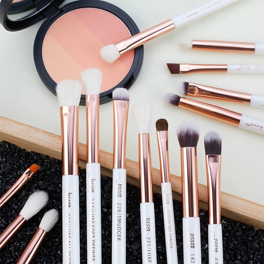 Jessup  Makeup Brushes Kit 15Pcs Pearl White/Rose Gold pinceaux maquillage Cosmetis Tools Eyeliner Shader Concealer Pencil T217