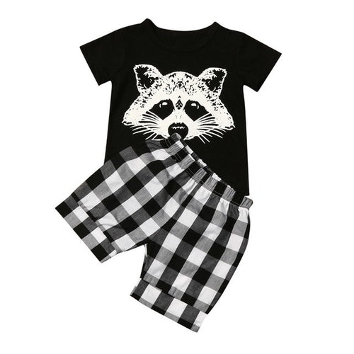 New summer children's suit boy fox head plaid