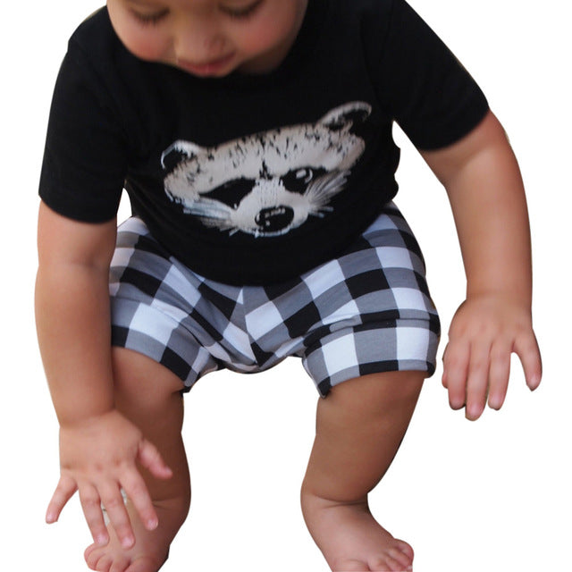 New summer children's suit boy fox head plaid