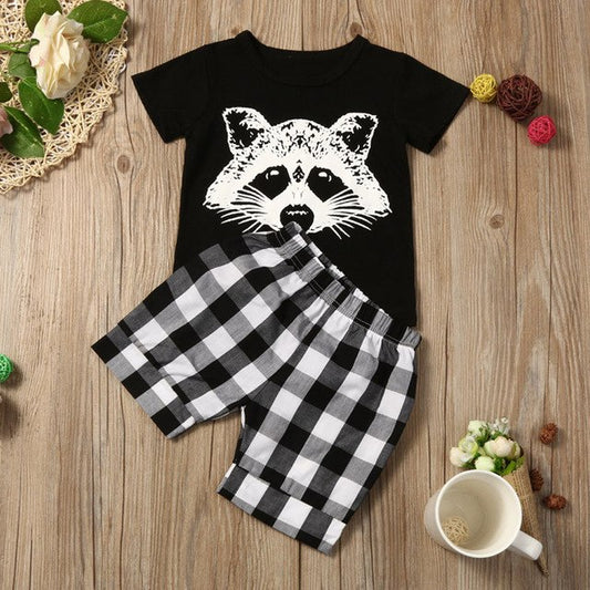 New summer children's suit boy fox head plaid