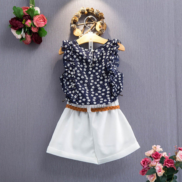 New summer children's suit girls floral sleeveless