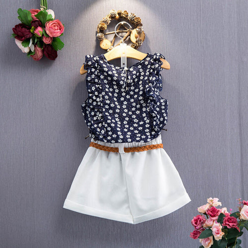 New summer children's suit girls floral sleeveless