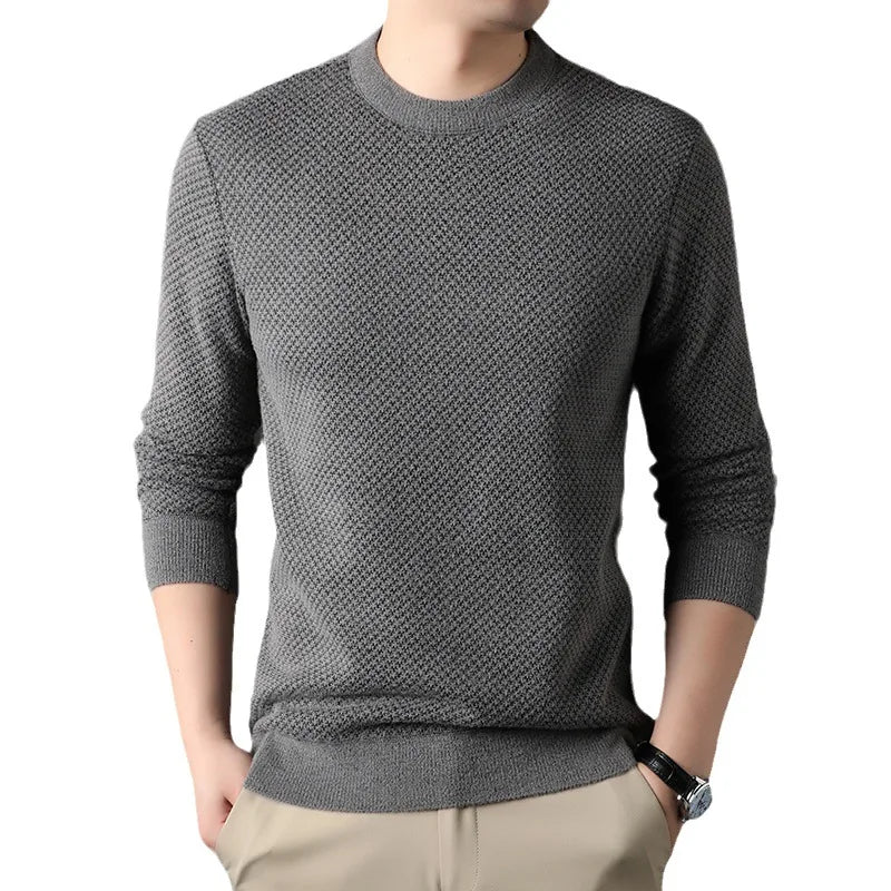 Autumn and Winter Velvet Padded Sweater Men's Loose round Neck Solid