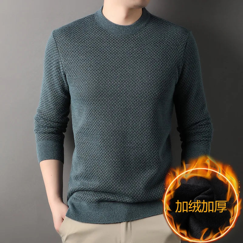 Autumn and Winter Velvet Padded Sweater Men's Loose round Neck Solid