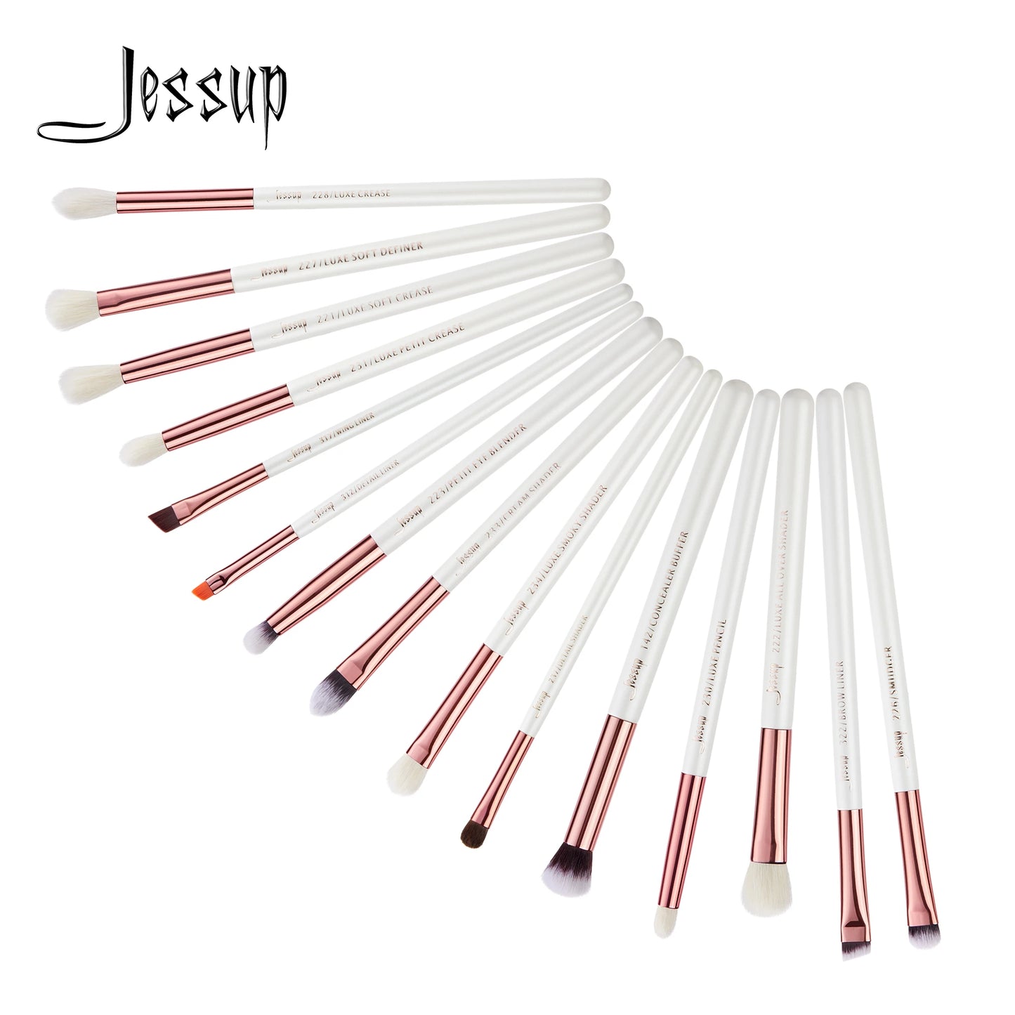 Jessup  Makeup Brushes Kit 15Pcs Pearl White/Rose Gold pinceaux maquillage Cosmetis Tools Eyeliner Shader Concealer Pencil T217