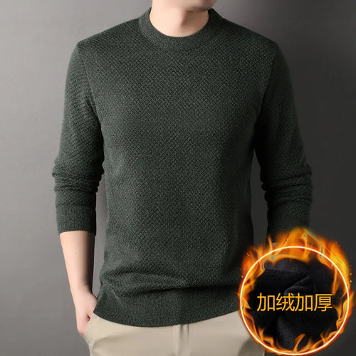 Autumn and Winter Velvet Padded Sweater Men's Loose round Neck Solid