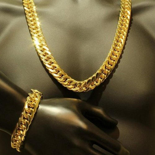 Mens Thick Tight Link 24k Yellow Gold Filled Finish Miami Cuban Link