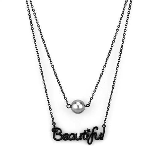 TK2628 - IP Black(Ion Plating) Stainless Steel Necklace with Synthetic