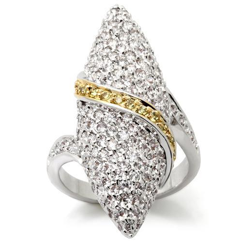 0W099 Gold+Rhodium Brass Ring with AAA Grade CZ in