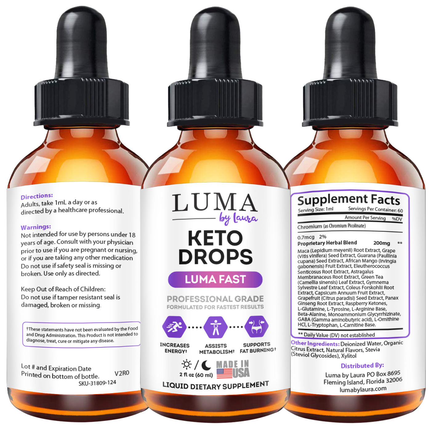 Luma Fast Keto Diet Drops with Green Tea, African Mango, and Raspberry