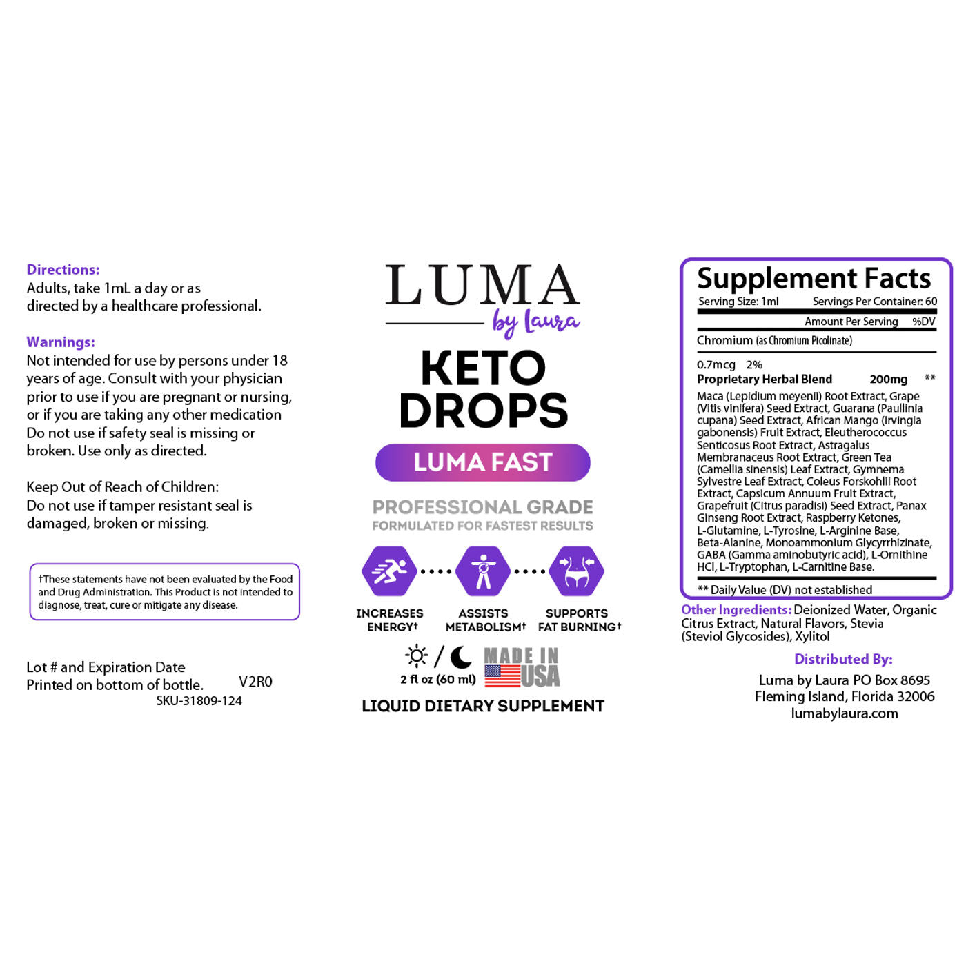 Luma Fast Keto Diet Drops with Green Tea, African Mango, and Raspberry