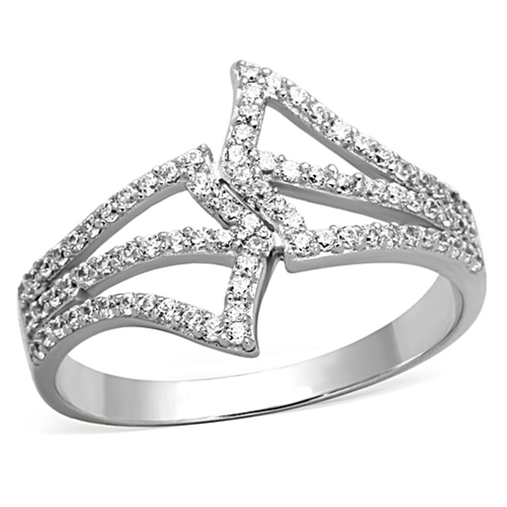 TS152 - Rhodium 925 Sterling Silver Ring with AAA Grade CZ  in Clear