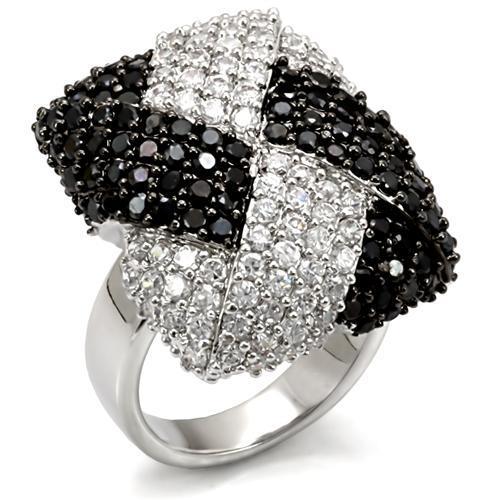 LO1587 - Rhodium + Ruthenium Brass Ring with AAA Grade CZ  in Black