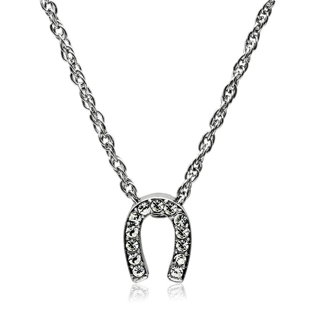 LO3719 - Rhodium Brass Chain Pendant with Top Grade Crystal  in Clear